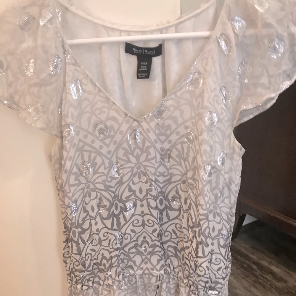 White and silver silk White House black market top